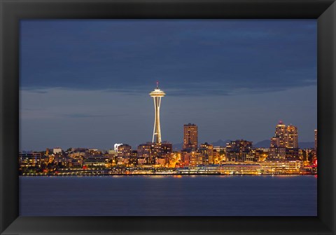 Framed Seattle Skyline At Dusk Print