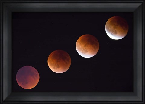 Framed Composite Of The Phases Of A Total Lunar Eclipse Print