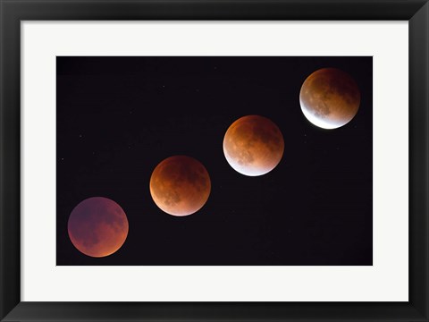 Framed Composite Of The Phases Of A Total Lunar Eclipse Print