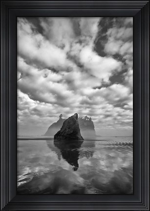 Framed Reflections At Low Tide On Ruby Beach (BW) Print
