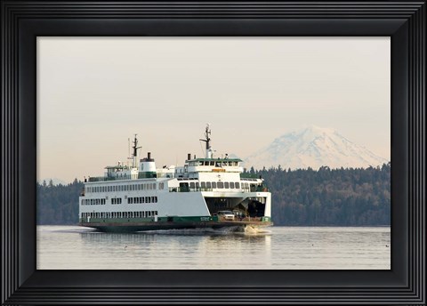 Framed Seattle-Bremerton Ferry Passes In Front Of Mt Rainier Print
