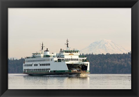 Framed Seattle-Bremerton Ferry Passes In Front Of Mt Rainier Print