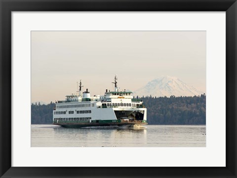 Framed Seattle-Bremerton Ferry Passes In Front Of Mt Rainier Print