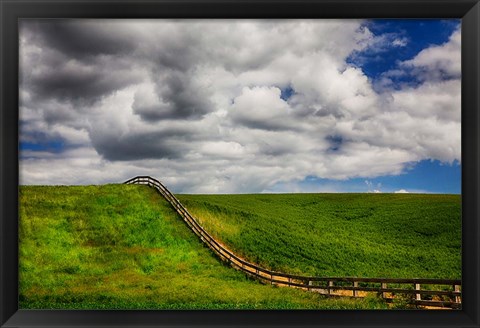 Framed Long Fence Running Through A Wheat Field Print