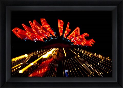 Framed Pike Place Market At Night, Washington State Print