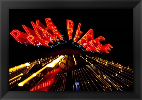 Framed Pike Place Market At Night, Washington State Print