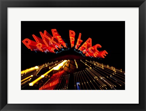 Framed Pike Place Market At Night, Washington State Print