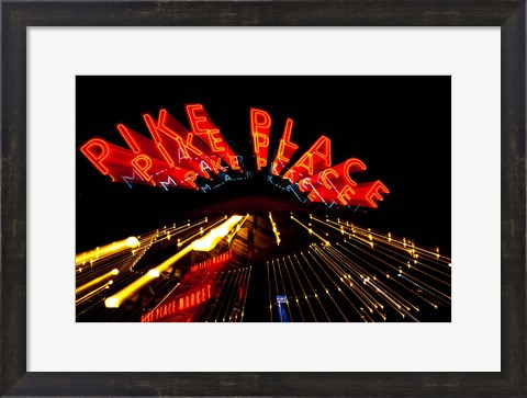 Framed Pike Place Market At Night, Washington State Print