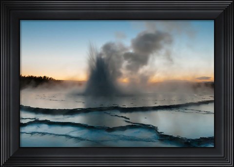 Framed Eruption Of Fountain Geyser After Sunset, Wyoming Print