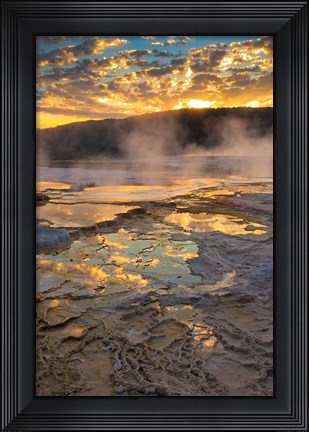 Framed Sunrise With Clouds And Reflections At Mammoth Hot Springs Print
