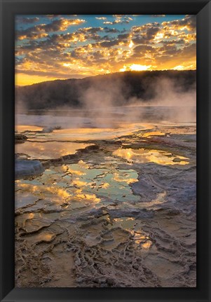 Framed Sunrise With Clouds And Reflections At Mammoth Hot Springs Print