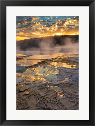 Framed Sunrise With Clouds And Reflections At Mammoth Hot Springs Print