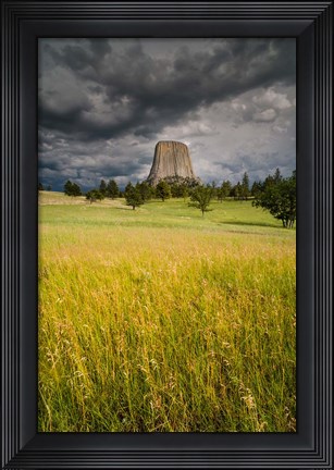 Framed Approaching Thunderstorm At The Devil&#39;s Tower National Monument Print