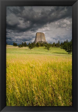 Framed Approaching Thunderstorm At The Devil&#39;s Tower National Monument Print