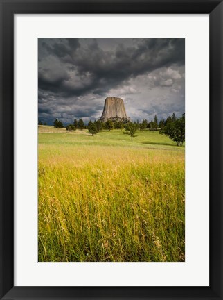 Framed Approaching Thunderstorm At The Devil&#39;s Tower National Monument Print