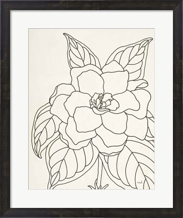 Framed Gardenia Line Drawing Crop Print