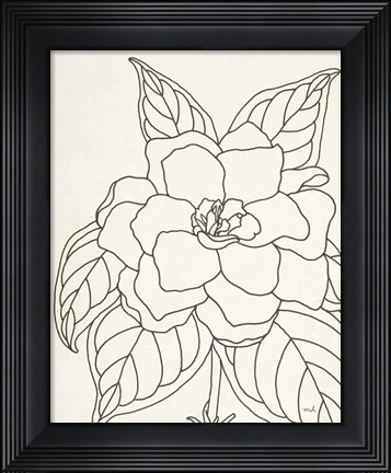 Framed Gardenia Line Drawing Crop Print