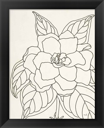 Framed Gardenia Line Drawing Crop Print