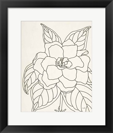 Framed Gardenia Line Drawing Crop Print