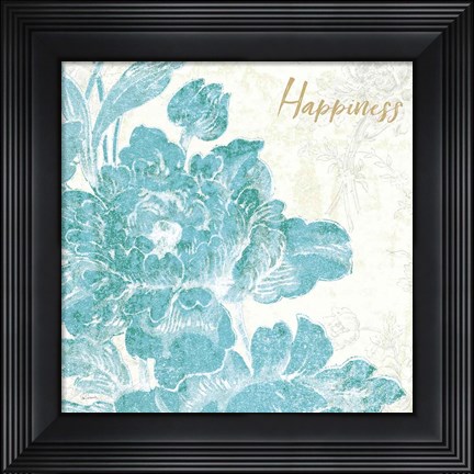 Framed Toile Roses VI Teal Happiness Print