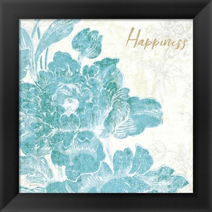 Framed Toile Roses VI Teal Happiness Print