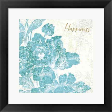 Framed Toile Roses VI Teal Happiness Print