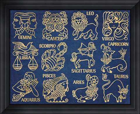 Framed Whats Your Sign Blue Gold Print