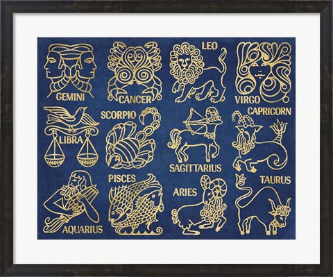 Framed Whats Your Sign Blue Gold Print