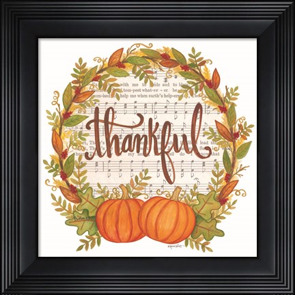 Framed Thankful Wreath Print
