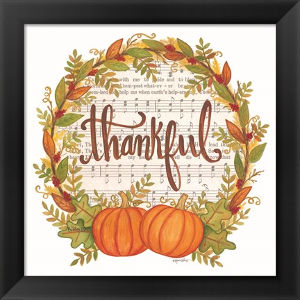 Framed Thankful Wreath Print