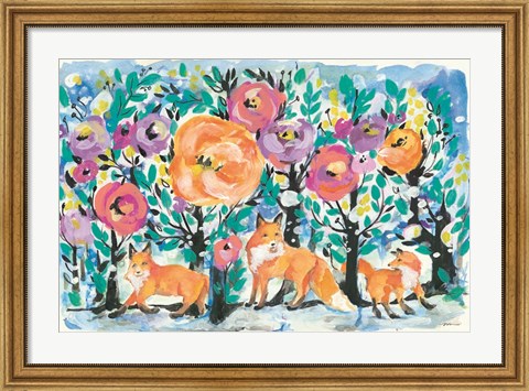 Framed Foxes and Flowers Print