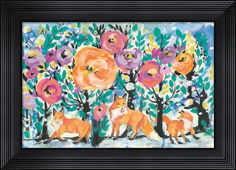 Framed Foxes and Flowers Print