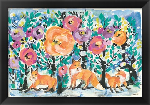 Framed Foxes and Flowers Print