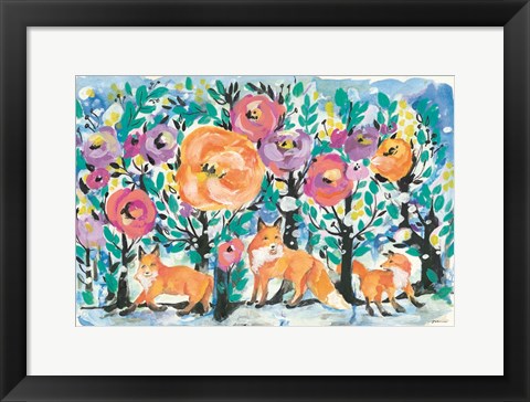 Framed Foxes and Flowers Print