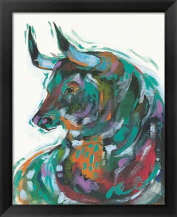 Framed Bull at Blossom Barn Print