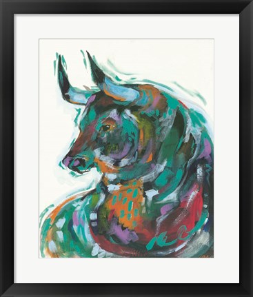 Framed Bull at Blossom Barn Print