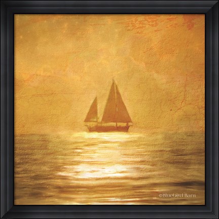Framed Solo Gold Sunset Sailboat Print