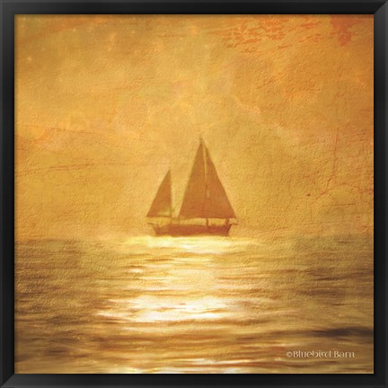 Framed Solo Gold Sunset Sailboat Print