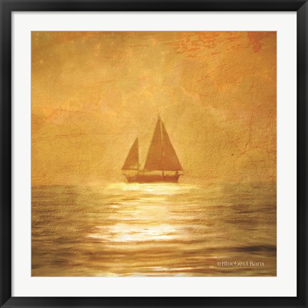 Framed Solo Gold Sunset Sailboat Print