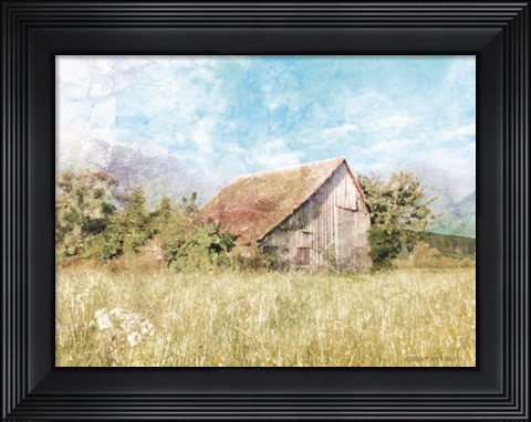 Framed Spring Green Meadow by the Old Barn Print