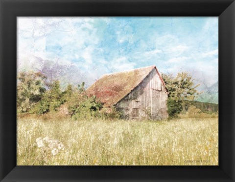 Framed Spring Green Meadow by the Old Barn Print