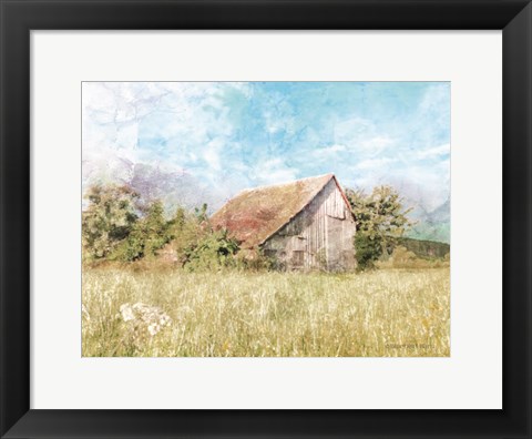 Framed Spring Green Meadow by the Old Barn Print