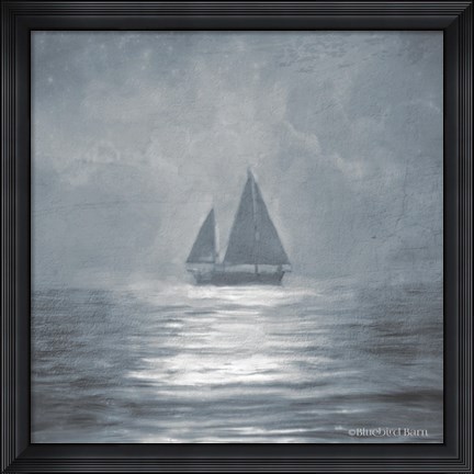 Framed Solo Blue Sea Sailboat Print
