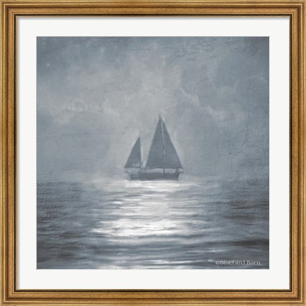 Framed Solo Blue Sea Sailboat Print