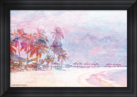 Framed Rainbow Bright Sandy Beach Umbrellas Print