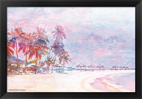 Framed Rainbow Bright Sandy Beach Umbrellas Print