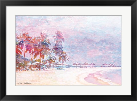 Framed Rainbow Bright Sandy Beach Umbrellas Print
