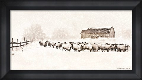 Framed Warm Winter Barn with Sheep Herd Print