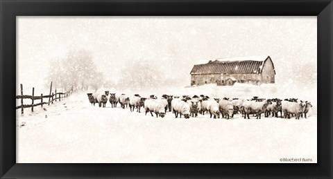 Framed Warm Winter Barn with Sheep Herd Print