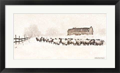 Framed Warm Winter Barn with Sheep Herd Print